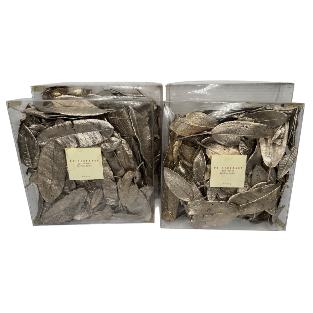Pottery Barn Gilt Leaves Potpourri Lot of 4 Boxes Gold Metallic Fall Decor
